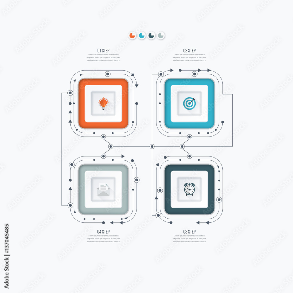 Infographics template four options with square Infographics template four options with square