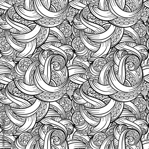 Vector black and white tentacles seamless pattern
