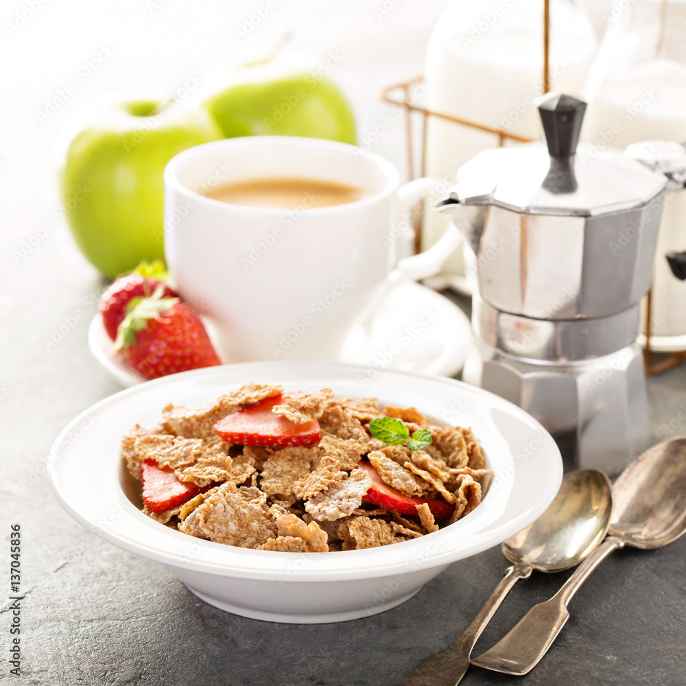 Multigrain healthy cereals with fresh strawberry Multigrain healthy cereals with fresh strawberry