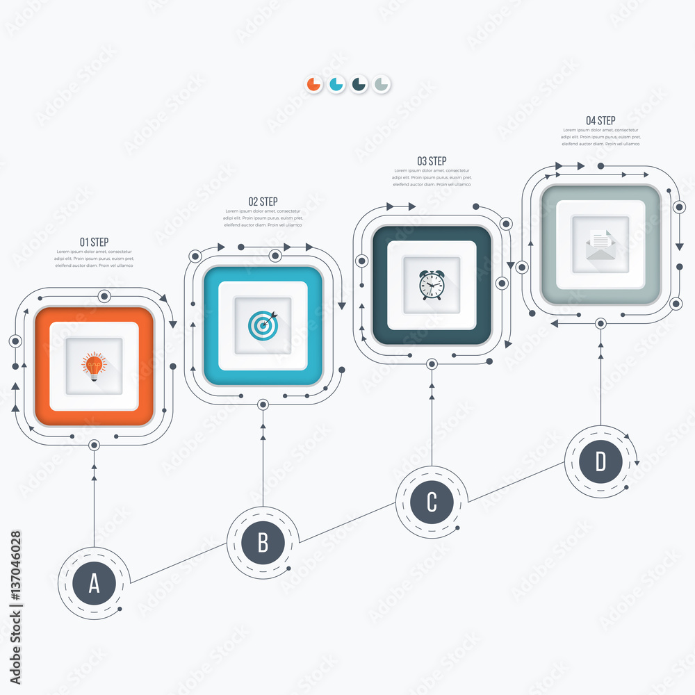 Infographics template four options with square
