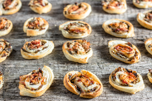 Homemade baking concept - french pastry buns snack with spicy mushroom stuffing