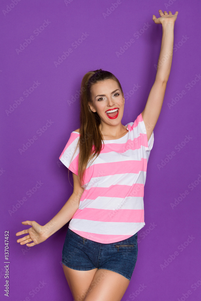 Shouting Beautiful Woman With Arms Outstretched Shouting Beautiful Woman With Arms Outstretched