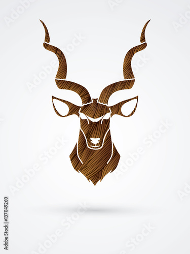 Kudu head front view designed using brown grunge brush graphic vector.