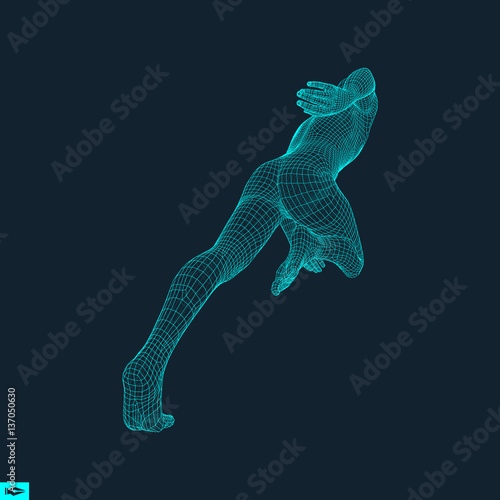 3d Running Man. Design for Sport. Vector Illustration. 