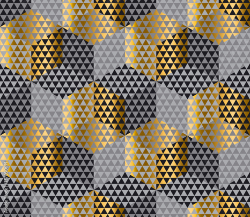 gold and black geometry hexagon seamless fabric sample. geometri