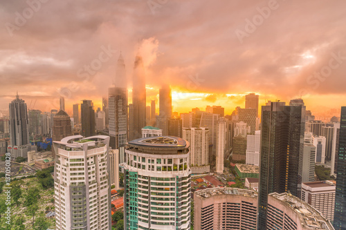 Photography Downtown Kuala Lumpur skyline at twilight