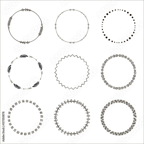 Hand drawn ethnic circles. Ink collection of symbols.