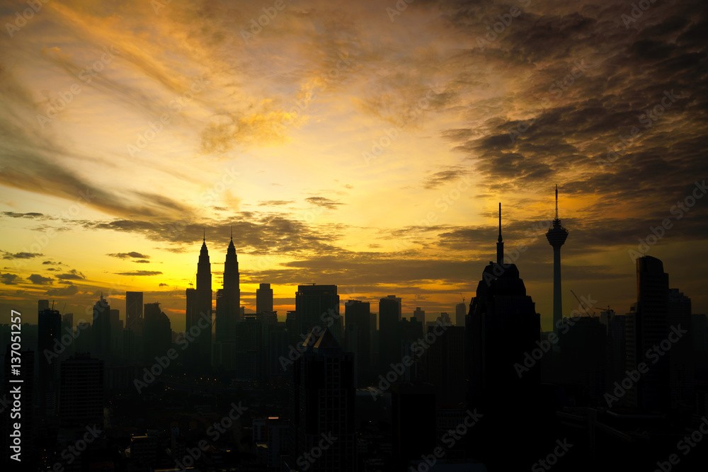 Downtown Kuala Lumpur skyline at twilight