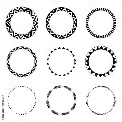 Hand drawn ethnic circles. Ink collection of symbols.