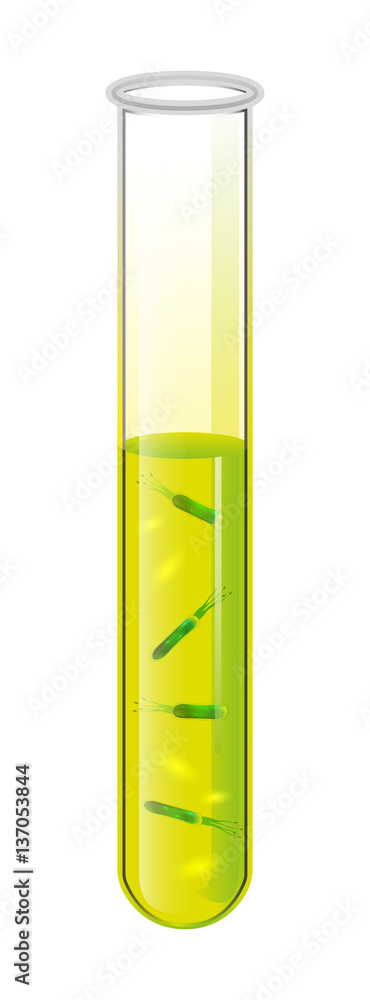 Test tube with liquid and yellow bacteria cell. Vector. Test tube with liquid and yellow bacteria cell. Vector.