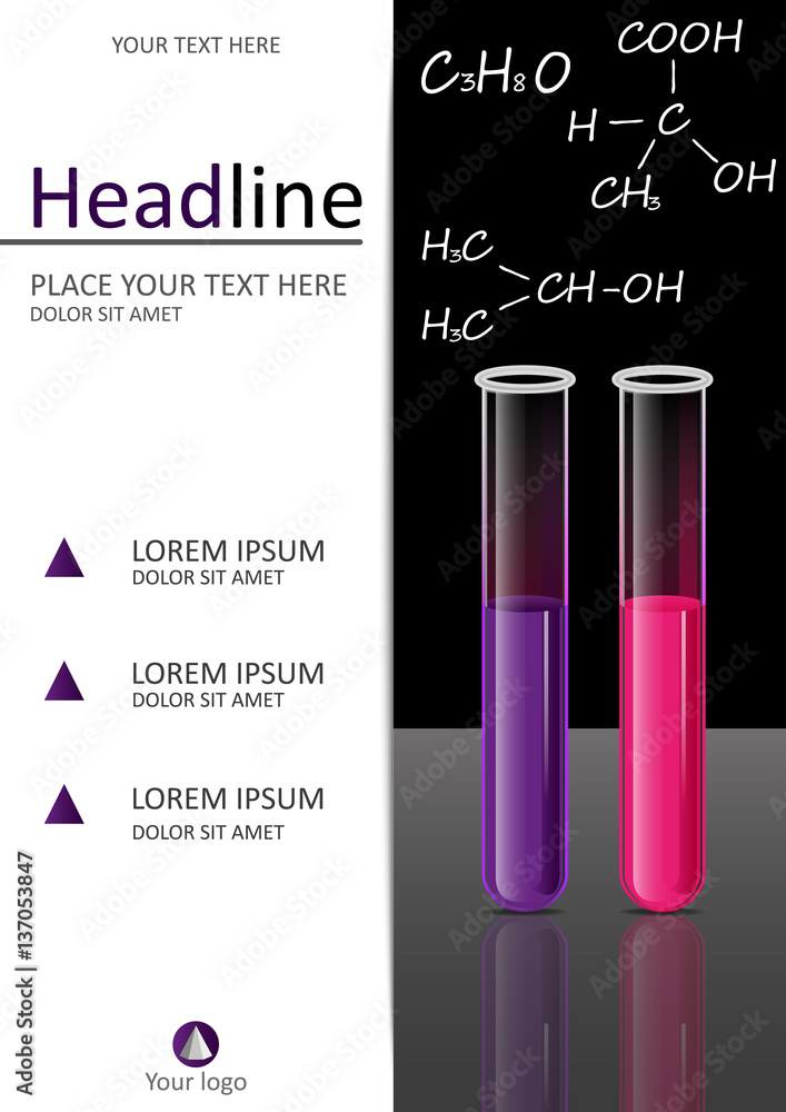 Cover template design with test tubes set. Vector.