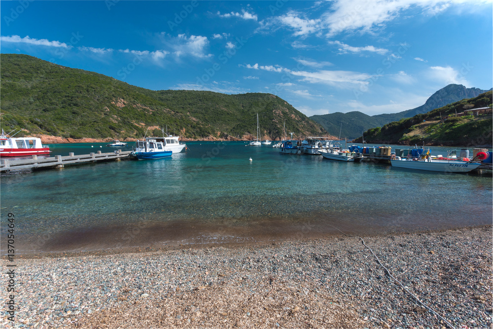 Tiny port Girolata in the natural harbour