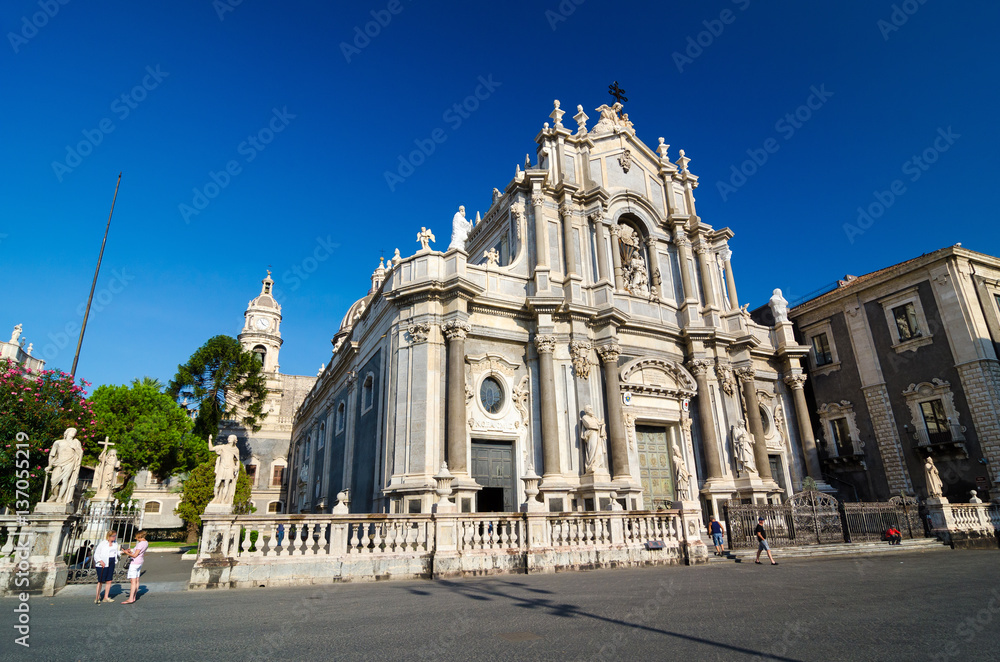 Piazza Duomo and Cathedral of Santa Agatha. Catania, Sicily, Italy