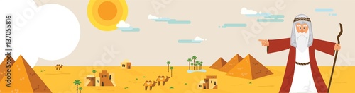 Web banner with Moses from Passover story and Egypt landscape . abstract design vector illustration