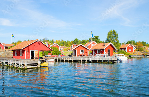 Fisherman huts at the Scandinavian east coast in Summer