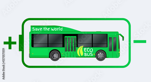 Green City eco bus template. Illustration of electric Passenger transport. Vector illustration eps 10 isolated on white background.