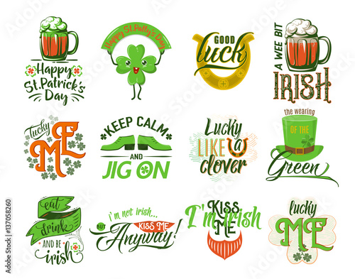 Vector illustration of happy Patrick day logo set