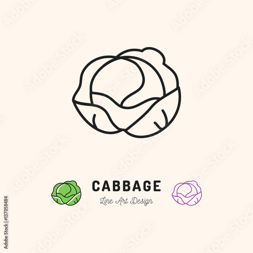 Vector Cabbage icon Vegetables logo. Thin line art design, outline illustration