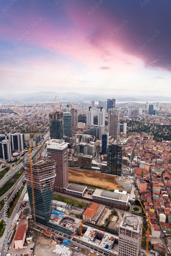 Istanbul aerial view. Construction of modern city