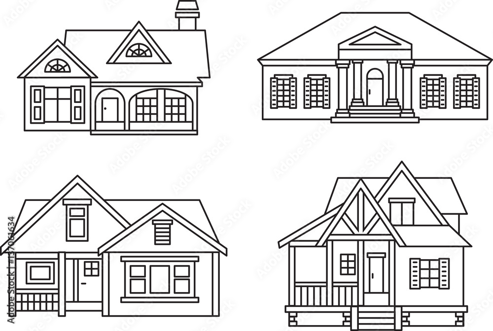 Set of cottage houses. Vector illustration.