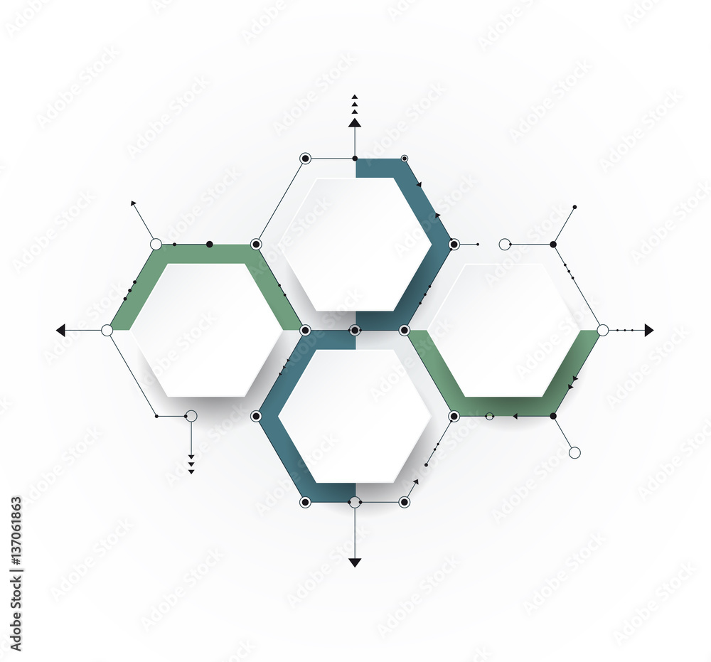 Vector molecule with 3D paper, integrated Hexagon background. Blank space for content, business, infographic, diagram, flowchart, timeline, process. Social network connection technology concept Vector molecule with 3D paper, integrated Hexagon background. Blank space for content, business, infographic, diagram, flowchart, timeline, process. Social network connection technology concept