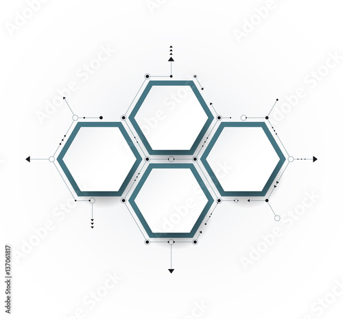 Vector molecule with 3D paper, integrated Hexagon background. Blank space for content, business, infographic, diagram, flowchart, timeline, process. Social network connection technology concept