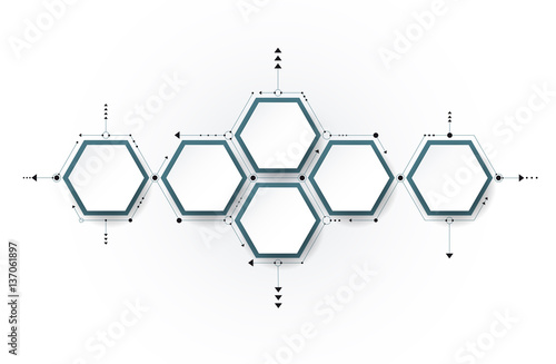 Vector molecule with 3D paper, integrated Hexagon background. Blank space for content, business, infographic, diagram, flowchart, timeline, process. Social network connection technology concept