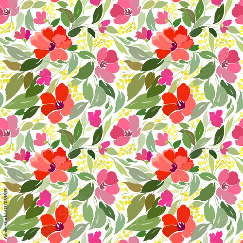 Seamless pattern with floral patterns in bright colors.