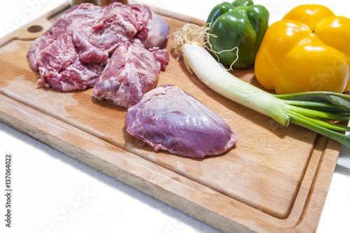 Fototapeta Cheek pieces of iberian pork with vegetables
