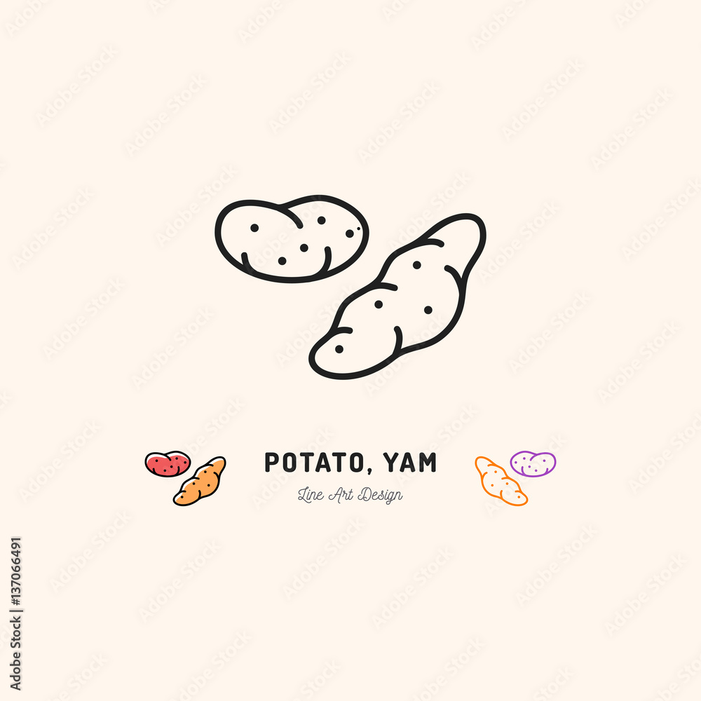 Potato Yam icon Vegetables logo. Thin line art design, Vector outline illustration Potato Yam icon Vegetables logo. Thin line art design, Vector outline illustration