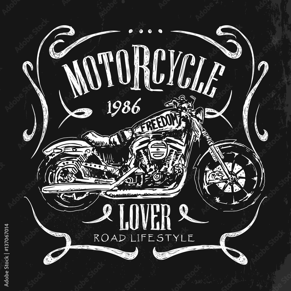 Fototapeta premium Vintage Motorcycle hand drawn vector t-shirt