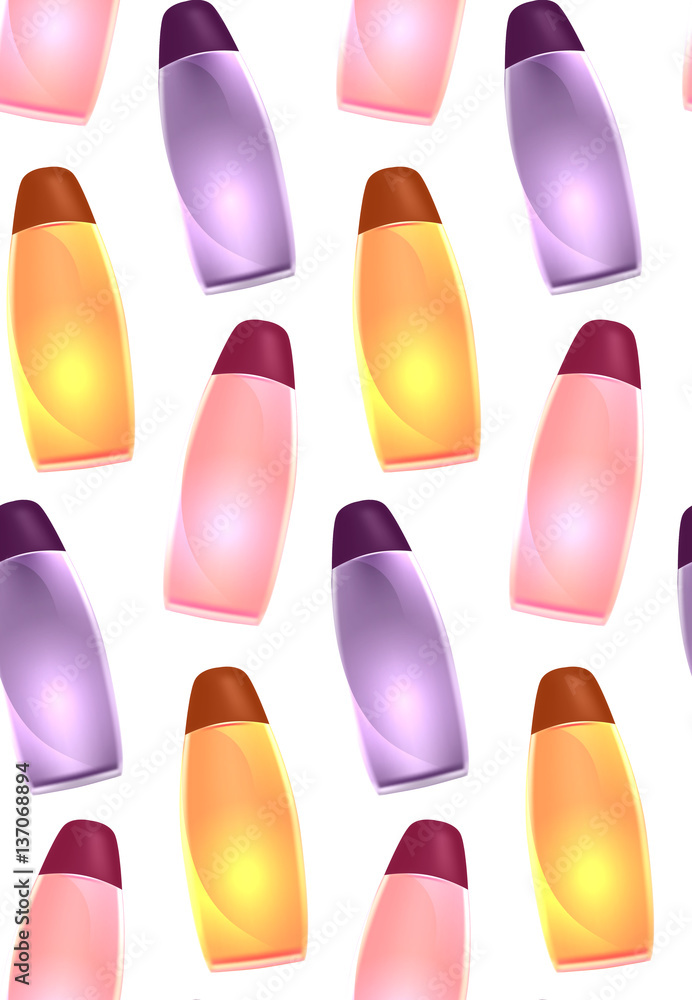 Seamless texture realistic bottles of shower gel. Vector pattern for your creativity Seamless texture realistic bottles of shower gel. Vector pattern for your creativity