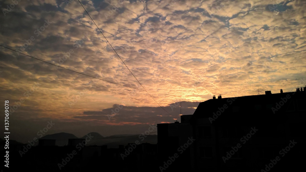 Sunset and sunrise with dramatic colorful clouds. Slovakia Sunset and sunrise with dramatic colorful clouds. Slovakia