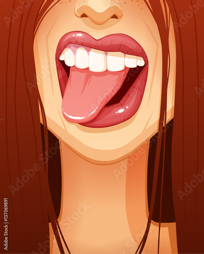 Close-up of sexy woman's mouth sticking her tongue out