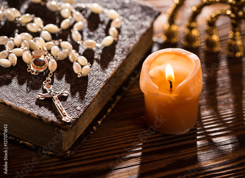 Close-up of wooden Christian cross.