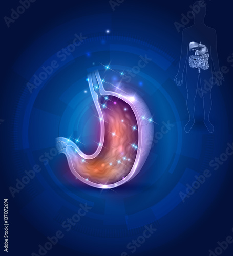Stomach abstract treatment concept, human silhouette at the background 