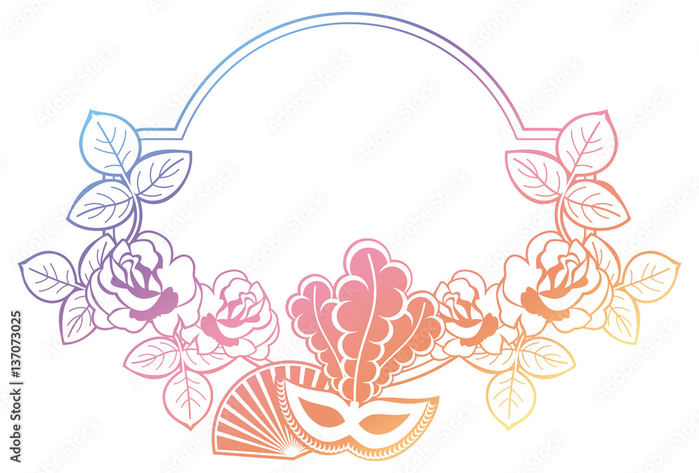 Fototapeta premium Color gradient frame with carnival masks. 
