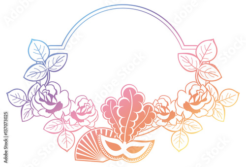 Color gradient frame with carnival masks. 
