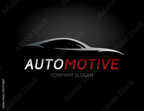 Automotive car logo design with concept sports vehicle silhouette