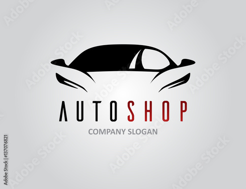 Auto shop car logo design with concept sports vehicle silhouette