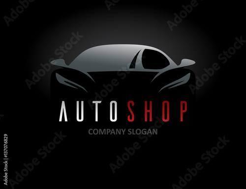 Auto shop car logo design with concept sports vehicle silhouette