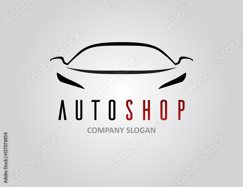 Auto shop car logo design with concept sports vehicle silhouette