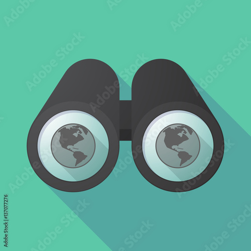 Long shadow binoculars with an America region world globe