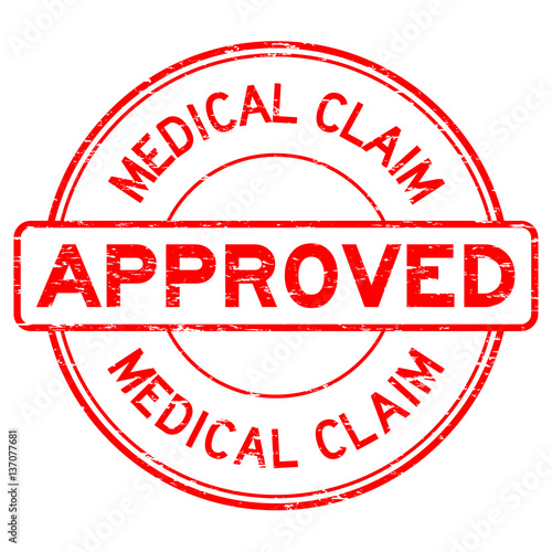 Grunge red medical claim approve round rubber stamp on white bac
