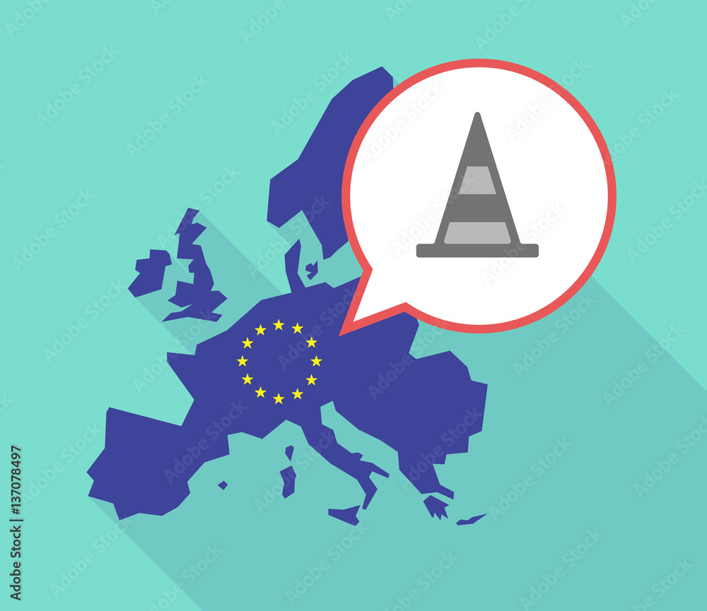 Long shadow EU map with a road cone Long shadow EU map with a road cone