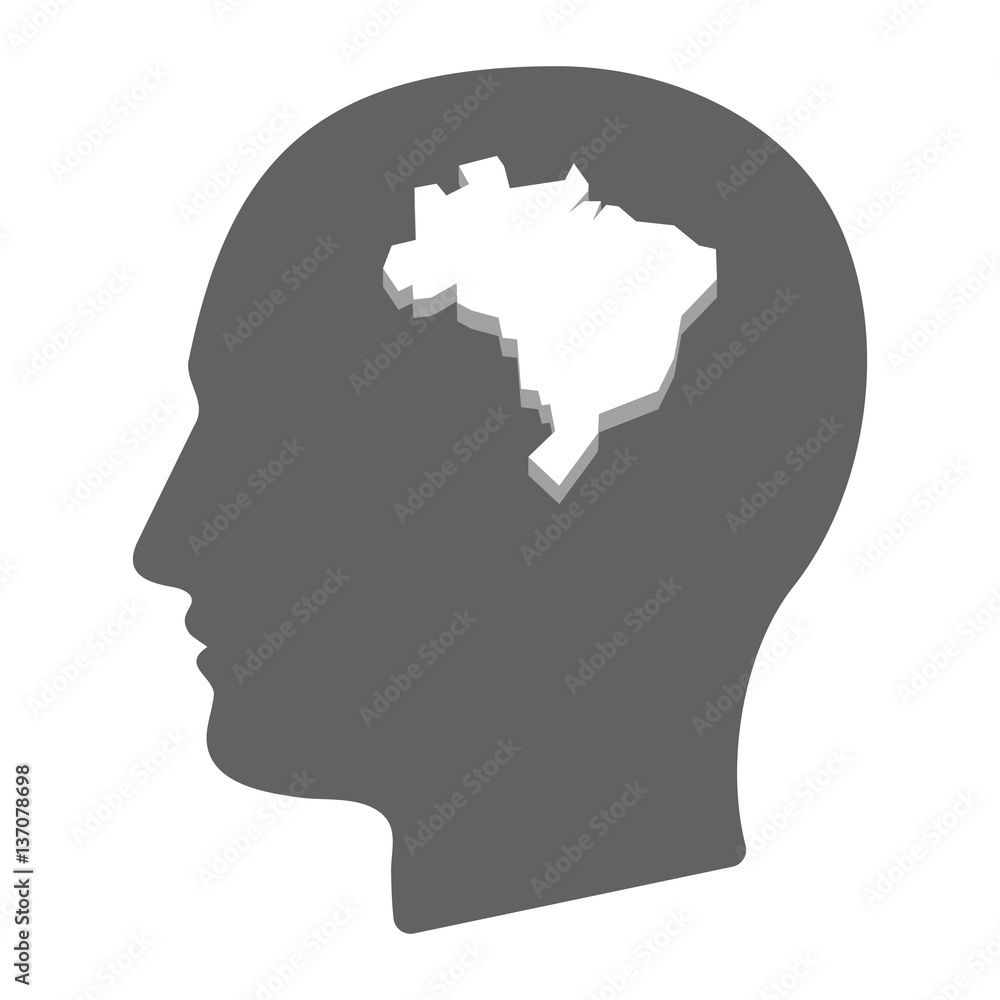 Isolated male head with  a map of Brazil
