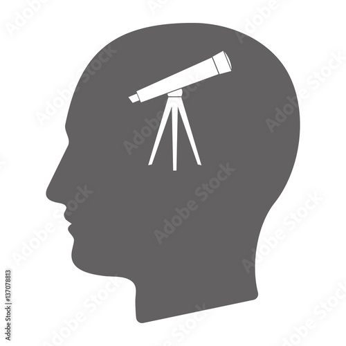 Isolated male head with a telescope