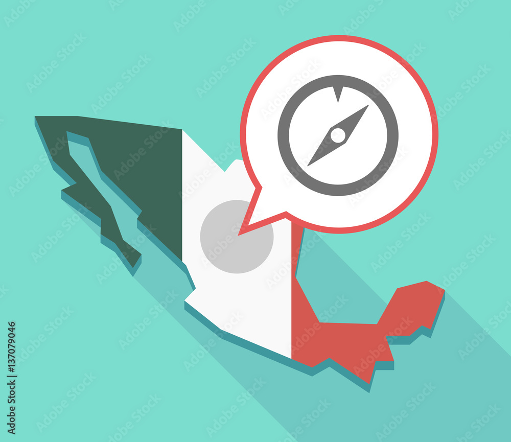 Obraz premium Long shadow Mexico map with a compass