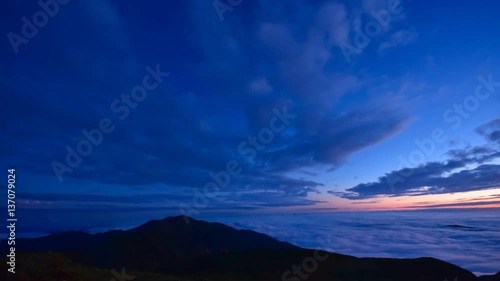 両白山地　白山から見る夕景と雲海