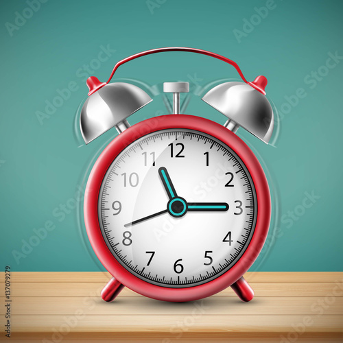 Ringing alarm clock on vintage background. Stock vector illustra